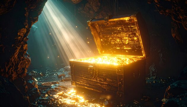 Treasure Chest with Gold and Jewels Inside.