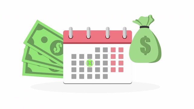 Payday Calendar with Cash and Money Bag Flat Illustration