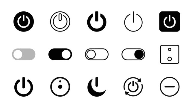 Set of power button and switch control interface symbols with interface electronic settings activation minimalist technology operation software