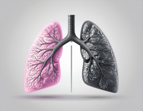 Comparative Illustration of Healthy Pink Lungs Versus Damaged Diseased Black Lungs Highlighting Respiratory Health Awareness