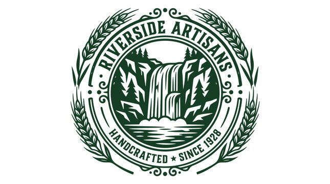 Riverside Artisans vintage style circular logo emblem.