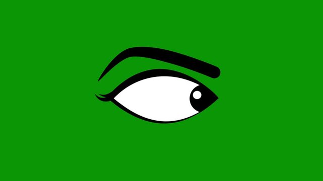 Skittish eyeball looking left and right, eye 2d Animation with alpha channel on green background, hand drawn minimalist cartoon eye graphic for creative video production projects, 4k video