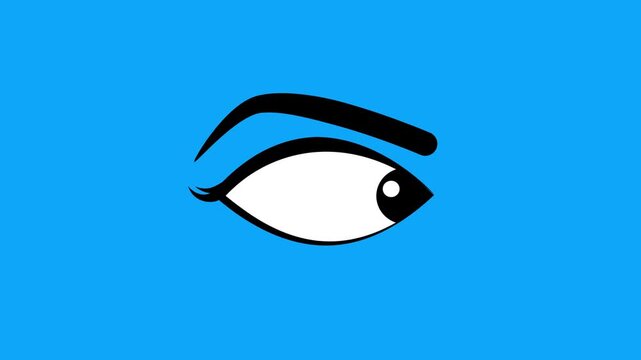 Skittish eyeball looking left and right, eye 2d Animation with alpha channel on blue background, hand drawn minimalist cartoon eye graphic for creative video production projects, 4k video