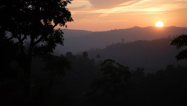 Calm twilight over deep jungle