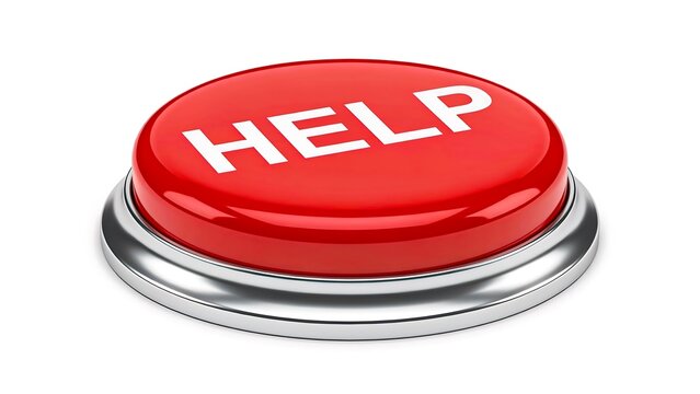 Red help button isolated on white background for emergency assistance concept
