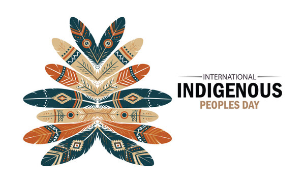 International indigenous peoples day graphic with decorative feather