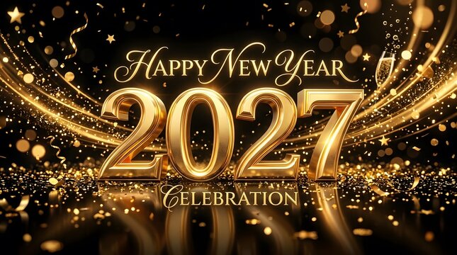 Golden 'happy new year 2027' celebration sparkling new year's eve party graphics and festive designs