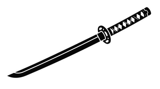 Vector illustration of japanese katana sword icon, traditional samurai weapon silhouette on a transparent background