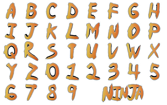 Ninja cartoon action 3D alphabet