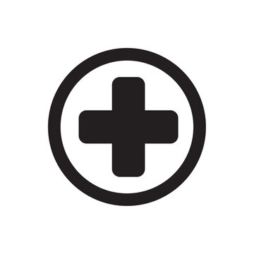 Plus sign medical icon black outline on white background addition