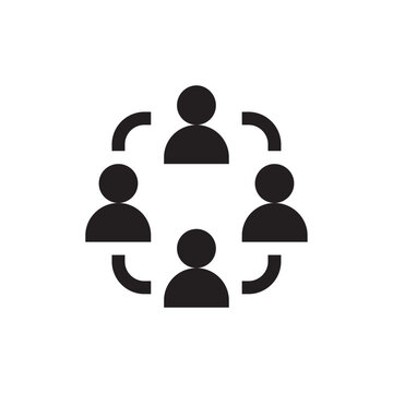 Group of people icon with speech bubbles flat black silhouette on white background