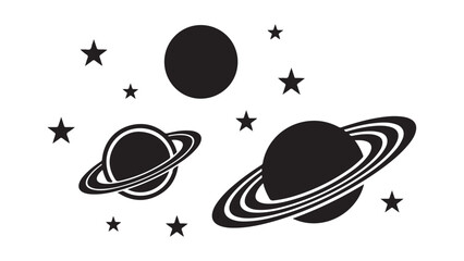 Outer Space Graphic with Silhouettes of Planets and Stars © MD