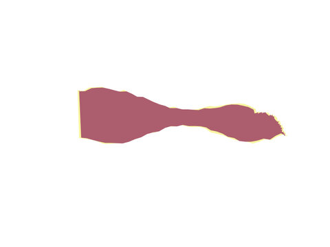 A rough rectangular shape with a dusty rose color and yellow border