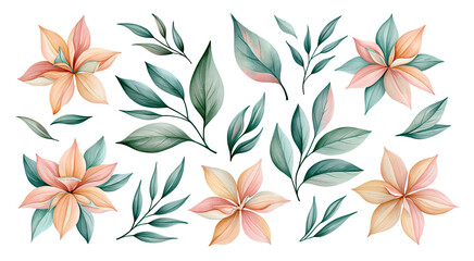 Fototapeta premium Tropical floral seamless pattern with leaves and flowers