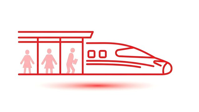 High speed train icon with passengers. Modern railway transport vector graphic design.