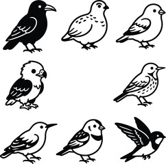 Fototapeta premium A assortment of cute hand-drawn bird icons displayed in a grid for innovative structure projects.