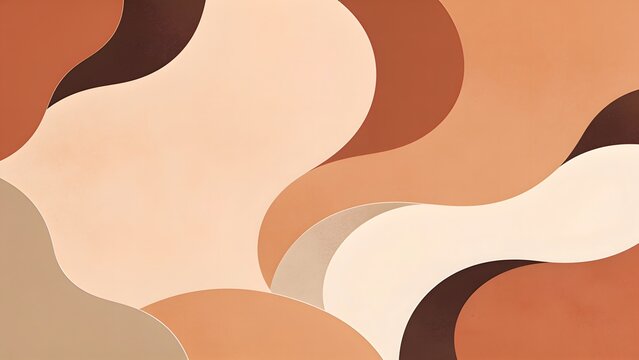 Flat layout abstract papercut background with flowing waves in warm brown and beige earthen tones. Suitable for organic product packaging skincare branding and creative cover templates.