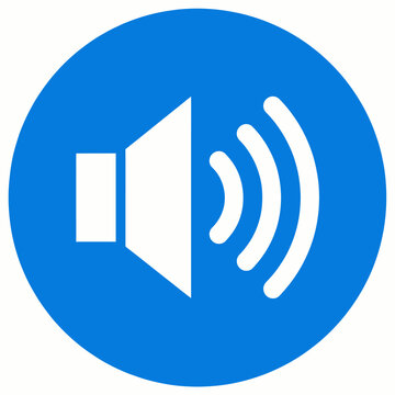 Blue circle icon with white speaker and sound waves symbol