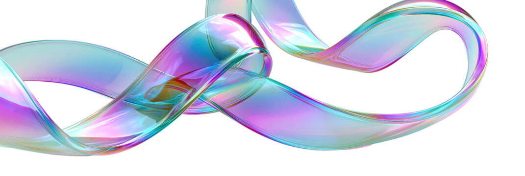 Colorful iridescent soap bubble ribbon on transparent background