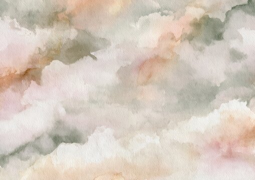 Watercolor cloudscape background with soft pastel sky clouds