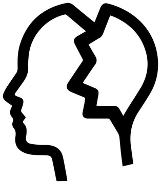 Broken head silhouette icon with clean lines with black white icon psychology resource graphic symbol mental health mind
