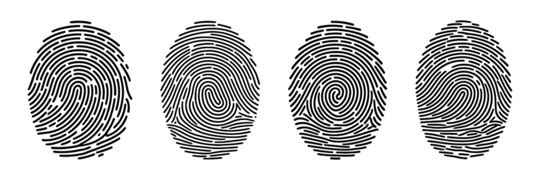 Fingerprint lock security logo vector icon with biometric authentication secure access identity verification privacy protection and shield symbols