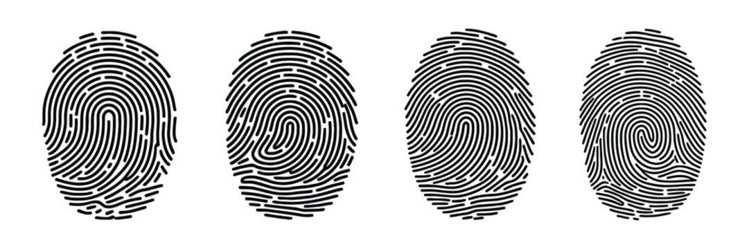 Fingerprint lock security logo vector icon with biometric authentication secure access identity verification privacy protection and shield symbols