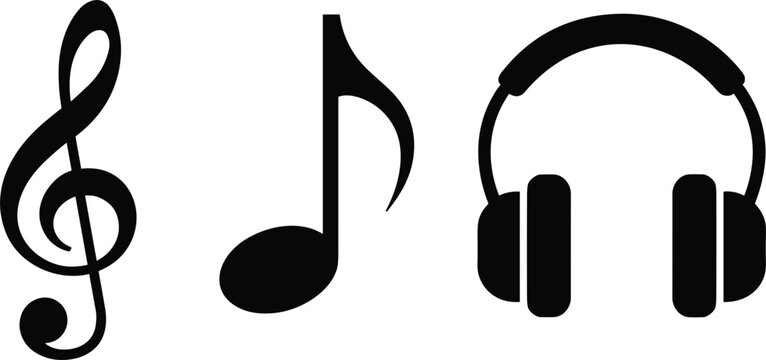 Black and white of musical notes and symbols treble clef quarter note eighth note des