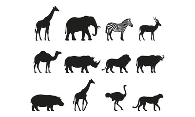 Obraz premium African animal silhouettes set isolated on white background