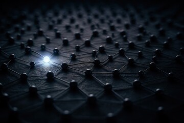 Fototapeta premium Glowing node on a network grid representing digital connections and technology innovation