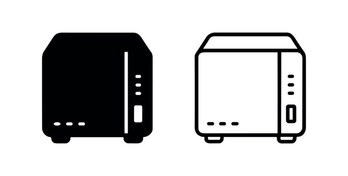 Desktop computer tower icon. PC case for personal computing and workstation setup, hardware technology vector illustration.