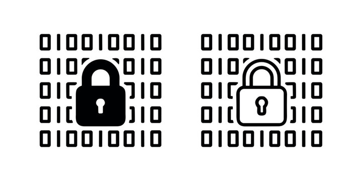 Data encryption and cyber security with binary code and padlock icon