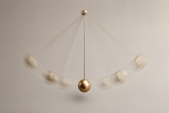 Pendulum swinging in arc trajectory, minimalist timekeeping concept with motion blur.