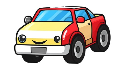 Obraz premium Bright red and yellow cartoon delivery van illustration.
