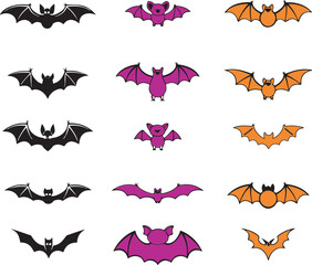 Fototapeta premium Halloween Bat Clipart Bundle, Cute Bat Character Collection, Spooky Flying Bat Vector Illustration Set