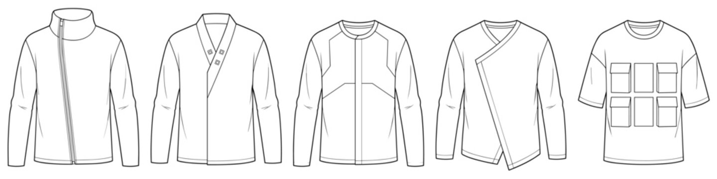 mens guayabera and safari short sleeve shirts fashion flat sketch vector illustration