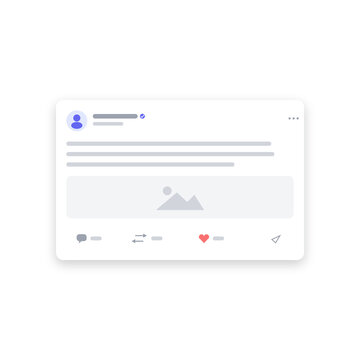 Modern Social Media Feed Post Card Interface Mockup with Image Placeholder Isolated on Transparent Background PNG