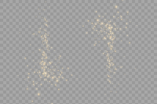 Gold sparks and golden stars glitter special light effect. Vector sparkles on transparent background. Christmas abstract.	