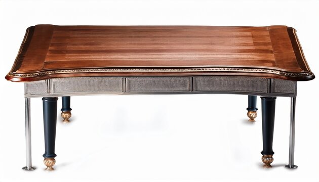 a long wooden table with a silver frame