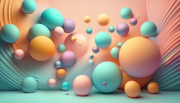 colorful 3d spheres floating on a pastel background