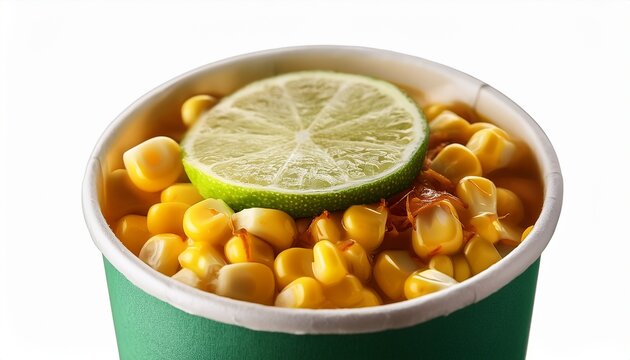 a cup of corn and lime topped food