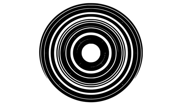 Modern black vinyl record label vector featuring geometric white groove lines isolated on white background for music identity branding print templates and audio graphics