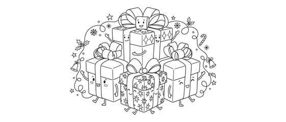 Obraz premium santa Christmas line art style illustrasin vector with transparent background .esp