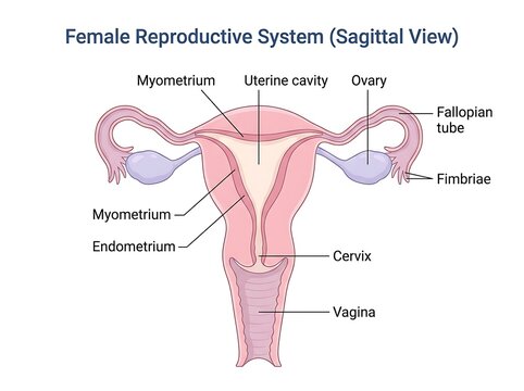 Female reproductive system sagittal view medical anatomy illustration
