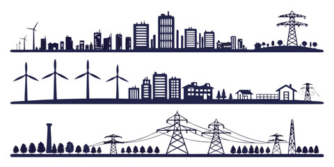 Obraz premium Power infrastructure substations, transformers, transmission towers, and electrical components power grid
