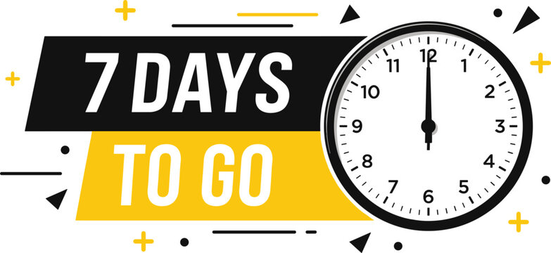 Modern countdown banner template with seven days to go text and analog clock for promotional sales launch