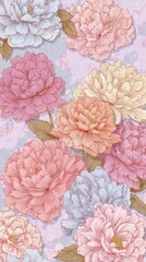 Obraz premium Pastel hand-drawn floral mobile wallpaper with soft vintage blossoms