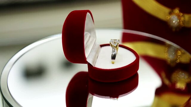 Solitaire Ring. Rotation Diamond Ring Wedding Background.