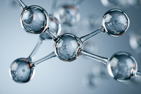 Abstract molecular structure with glass spheres and chemical bonds