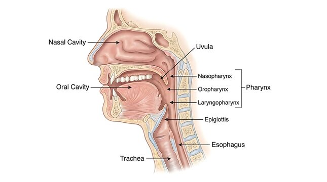 Human respiratory and digestive system pharynx anatomy with respiratory